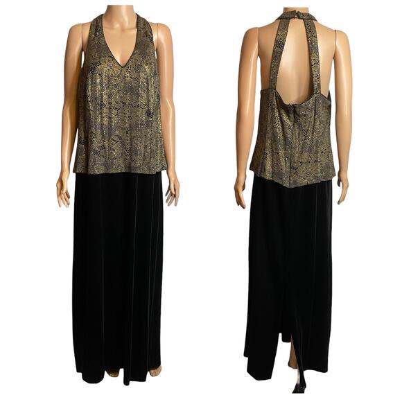 Patra Vtg Black Gold Glitter Evening 2 Pc Dress & Jacket Formal Maxi Dress 20 - Picture 16 of 17